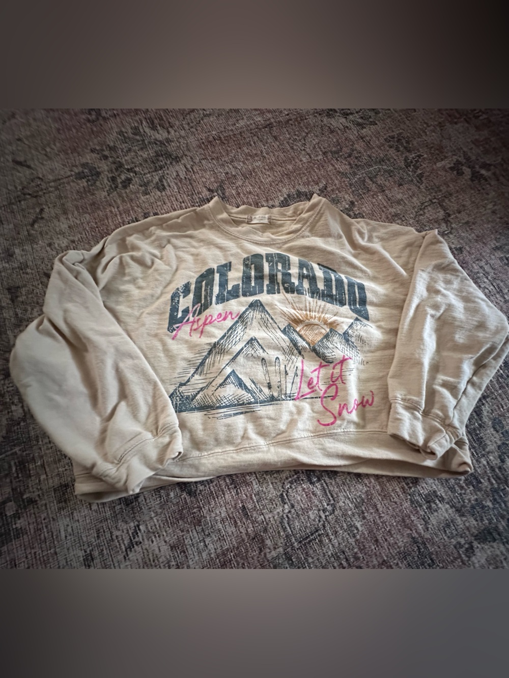 Altar'd State Cream Colorado Graphic Sweatshirt with Pink Script